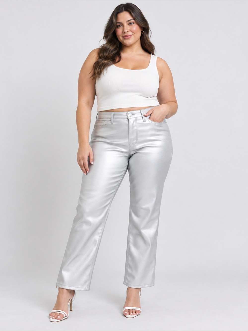 NWOT Judy Blue Straight Faux Leather Pants Silver 20W Y2K Edgy Nightlife